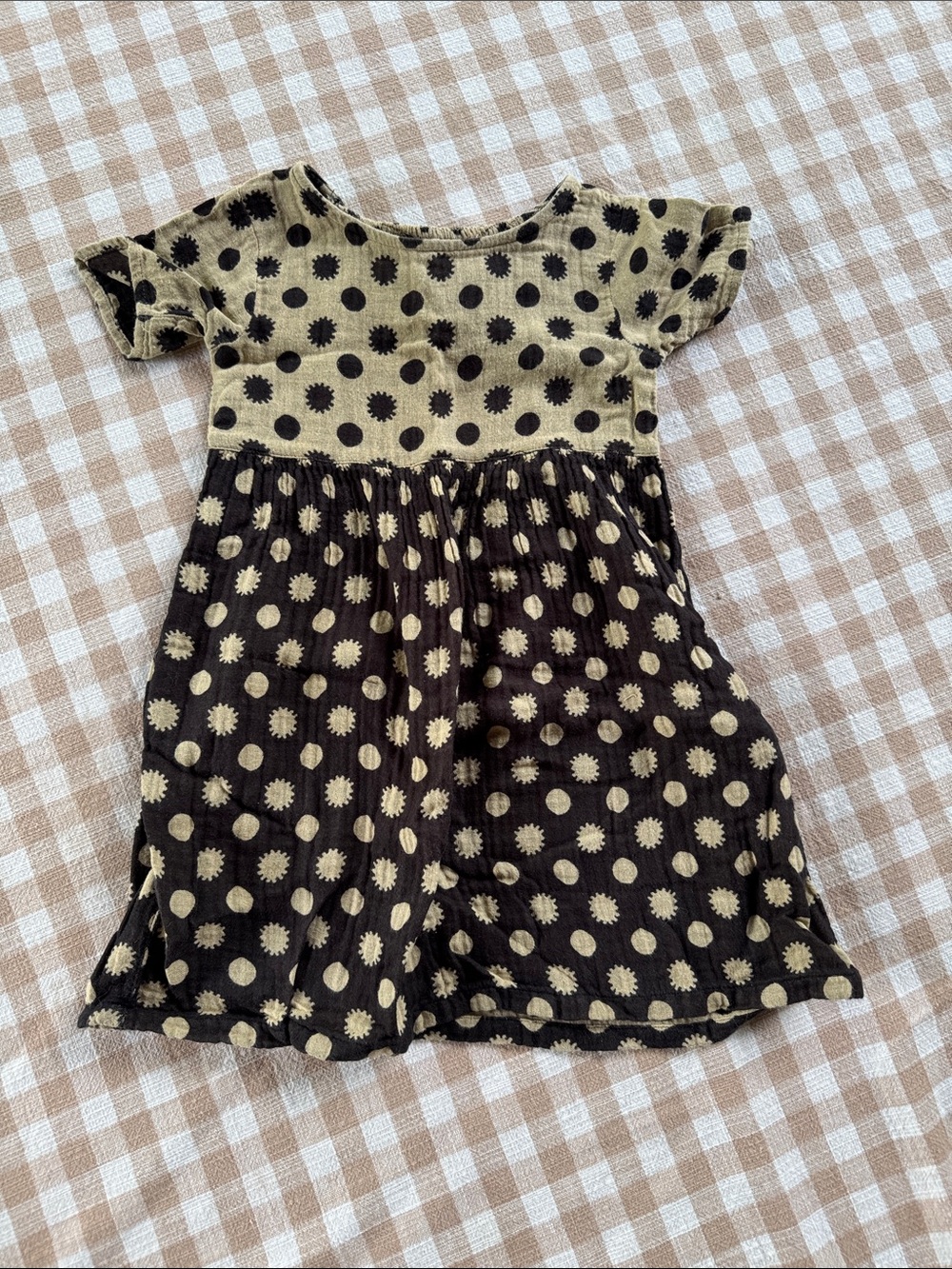 Ace & Jig | Kids Polka Dot Cotton Dress - Black & Tan size 2Y